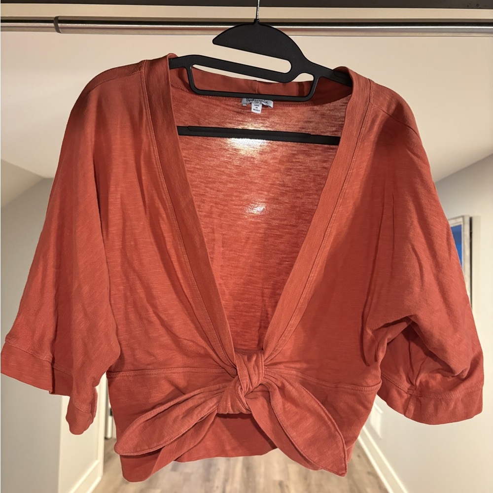 Splendid Terracotta Tie-Front Blouse
